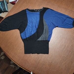 Style & Co. Women's Black and Blue Colorblock Crewneck Top